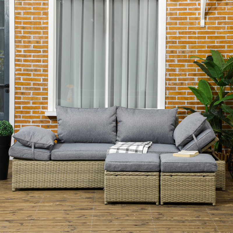 Brayden Studio 4 tlg. Rattan GartenmöbelSet, Gartengarnitur